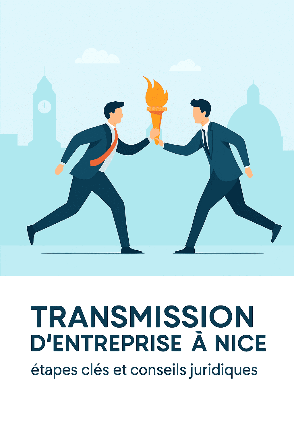 Illustration d’une passation d’entreprise à Nice entre deux hommes en costume, représentant la transmission d’entreprise